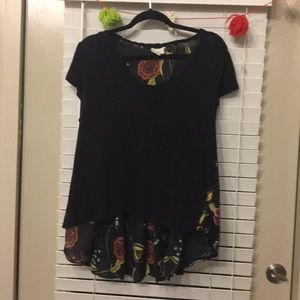 Anthropologie Floral back linen tee great gift